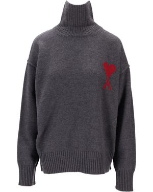 Ami Paris Pull Col Cheminee De Coeur - Blau
