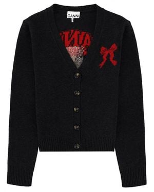 Ganni Cardigan With Graphics - Black