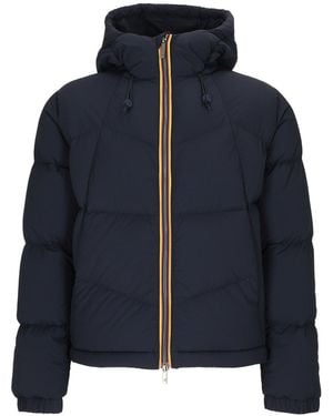 K-Way Padded Short Jacket With Quilted Design And Contrasting Trim - Blue
