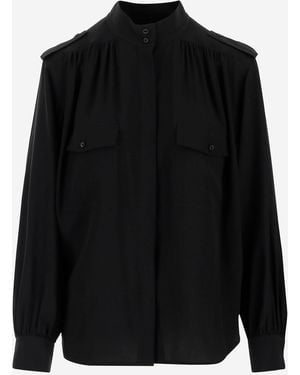 Chloé Pleated Silk Crepe Shirt - Schwarz