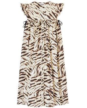 Ganni Rüschenkleid Mit Tiger-Print - Weiß