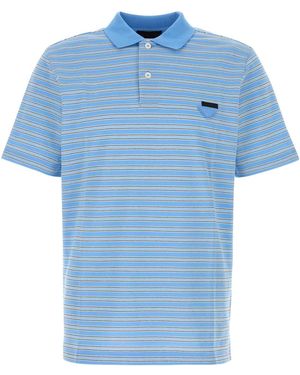 Prada Embroidered Piquet Polo Shirt - Blue