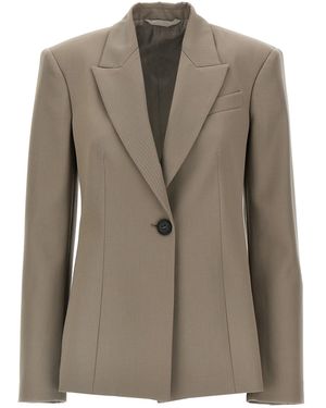 The Attico Single-Breasted Wool Blazer Blazer And Suits Grigio-Donna - Marrone