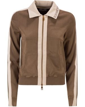 Elisabetta Franchi Knitted Jacket With Shiny Viscose Stripes - Brown
