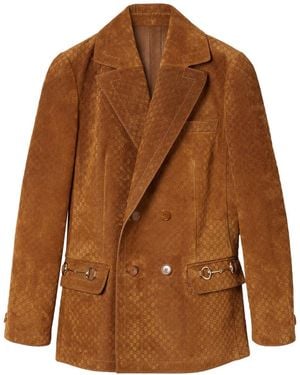 Gucci Suede Leather Double-Breasted Jacket - Brown