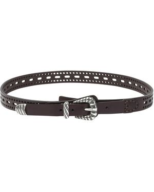 Etro Leather Belt With Perforated Details - Gray