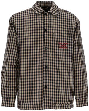 Drole de Monsieur Check Overshirt With Slogan - Grey