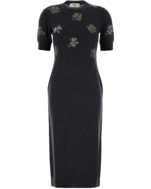 Fendi Charcoal Stretch Wool Dress - Black