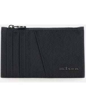 Kiton Saffiano Druckleder Brieftasche in Schwarz - Weiß
