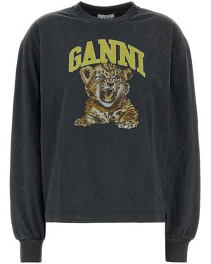 Ganni Graphite Cotton Oversize T Shirt - Black