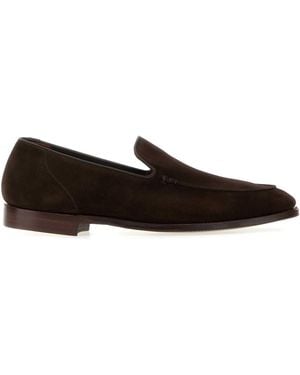 Crockett & Jones Dark Suede Salcombre Loafers - Brown
