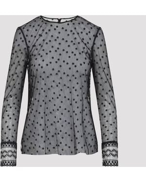 Alberta Ferretti L/S Pois Tulle Top - Grau