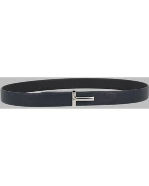 Tom Ford 3 Cm Leather Belt With T Buckle - Grey