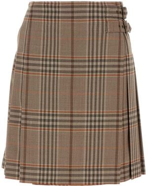 Burberry Odessa Check Wool Mini Skirt - Brown