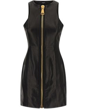 Balmain Lederkleid Mit Maxi-Reißverschluss - Schwarz