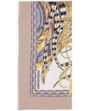 Ferragamo Silk Scarf With Rooster Print - Metallic