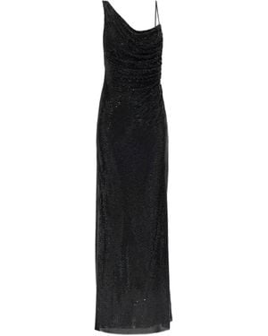Self-Portrait Rhinestone Draped Maxi Dress - Black