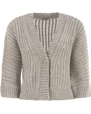 Peserico Wool And Alpaca Mesh Cardigan - Metallic