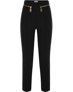 Elisabetta Franchi Straight Crepe Trousers With Zip - Black