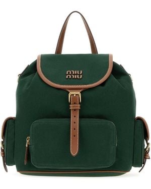 Miu Miu 25 X 31 X 15 Cm Mini Canvas Backpack With Calf Leather Details - Green