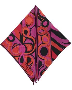 PUCCI Mixed Print Silk Scarf - Red