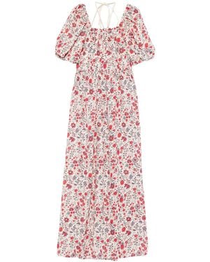 Antik Batik Annie Maxi-Jurk Met Pofmouwen En Bloemen - Roze