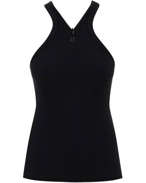 Courreges Canotta A Costine Con Zip Sullo Scollo - Nero