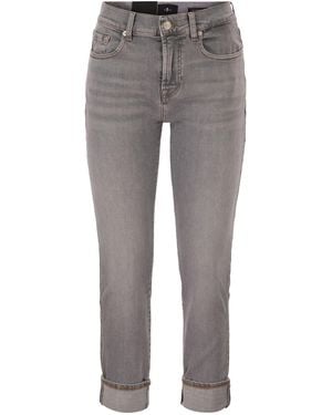 7 For All Mankind Relaxed Skinny Cropped Slim Illusion Stretch Denim Jeans - Grey