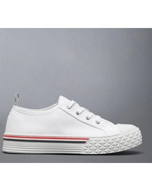 Thom Browne Collegiate Low-Top-Trainer mit Tartan-Profilsohle aus Bio-Canvas - Weiß
