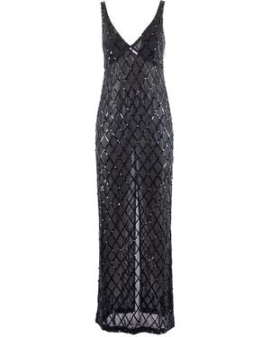 P.A.R.O.S.H. Sequined Evening Dress With Deep V-Neckline - Blue