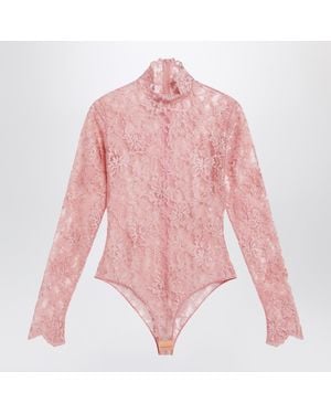 Valentino Peach Floral Lace Bodysuit - Pink