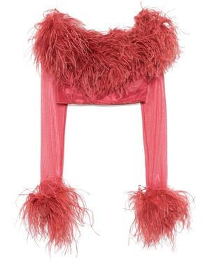 Oséree Haut Bordé De Plumes À Coupe Crop - Rouge
