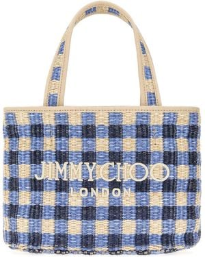 Jimmy Choo Embroidered Raffia Mini Beach Handbag - Blue