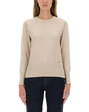 Woolrich Slim Fit Wool Jersey With Ribbed Detailing - Natur