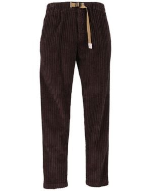 White Sand Wide-Stripe Corduroy Strap Straight-Leg Pants - Black