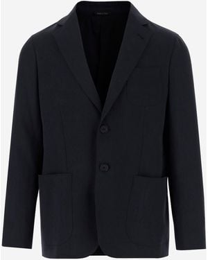 Giorgio Armani Single Breasted Linen Blazer - Blue