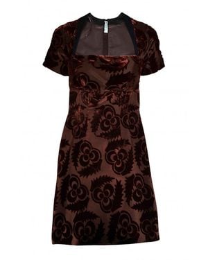 Prada Flared Silk-Blend Dress With Velvet Inserts - Brown