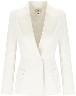 Elisabetta Franchi Ivory Satin Lapel Jacket - White