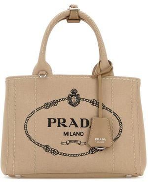 Prada Beige Canvas Small Jardinière Handbag - Natural