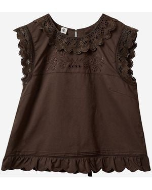 THE GARMENT Cotton Top With Lace Inserts - Brown