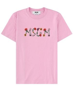 MSGM Graphic Crew Neck T-Shirt - Pink