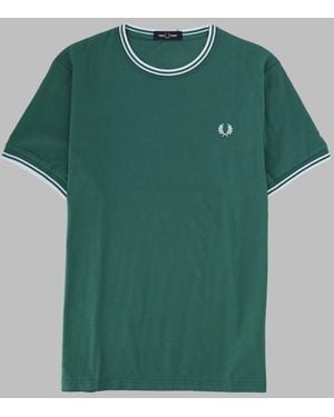 Fred Perry T Shirt Con Doppia Riga - Green