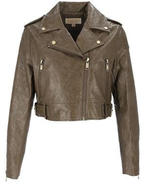 Michael Kors Crop Fx Cuero Moto Jkt - Verde
