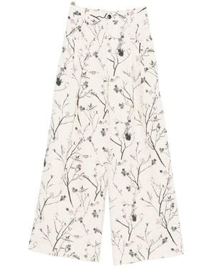 White Sand Hose mit weitem Bein und sandfarbenem Print in Weiß