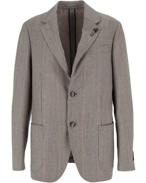 Lardini Virgin Wool Chequered Tailored Blazer - Grey