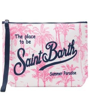 MC2 Saint Barth Pochette Aline in Scuba Con Stampa Toile de Jouy Rosa - Weiß