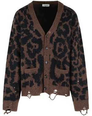 Laneus Cardigan "Leopard Jacquard" aus einer gepunkteten Merinowollmischung - Schwarz