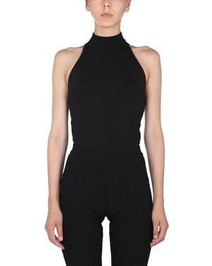Givenchy Sleeveless Rib Neck Knit Top - Black