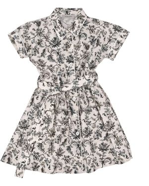 Golden Goose Journey Girl's Chemise Robe Bord Passepoil Insert Toile De Coton Légère A.O. Impression de fleurs - Blanc