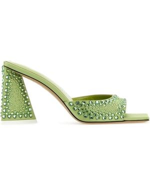 The Attico Embellished Satin Mini Devon Mules - Green